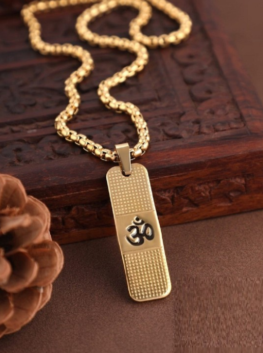 Gold-Plated Om Pendant Chain Necklace For Men