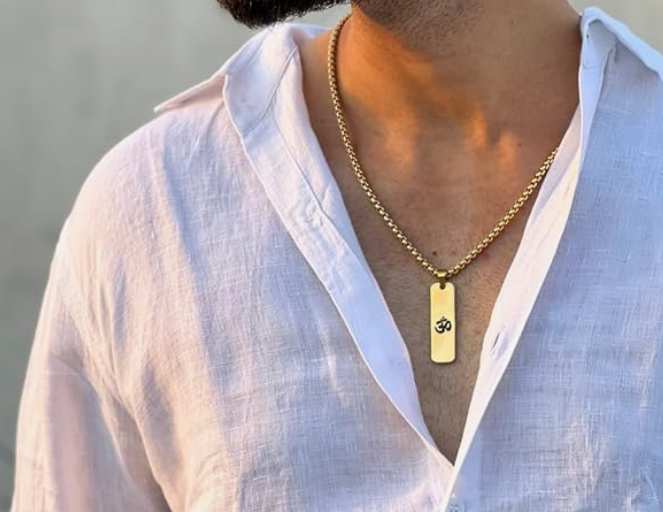 Gold-Plated Om Pendant Chain Necklace For Men